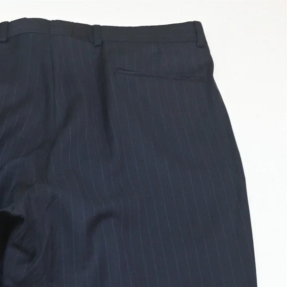 Jos A Bank 43L 36x32 Navy Blue Striped 100% Wool Mens Jacket Pants Suit